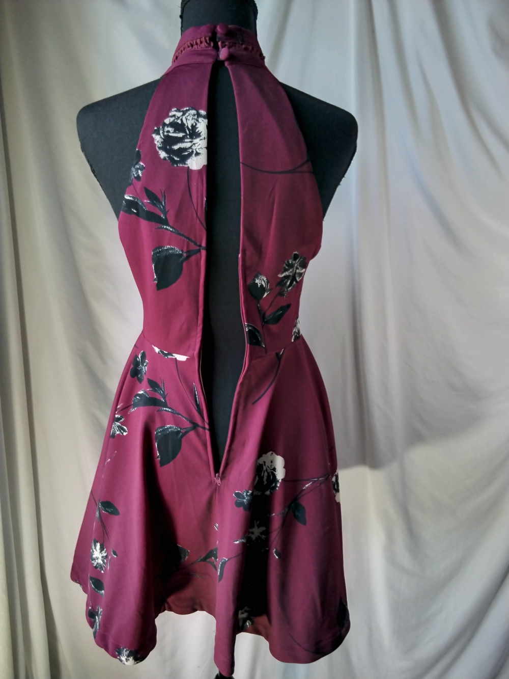 B Darlin Burgundy Floral Halter Skater Dress - Picture 4 of 15